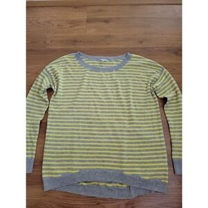 Gap Womens Small Striped Wool Blend Sweater Grey Yellow High Low Crew Neck